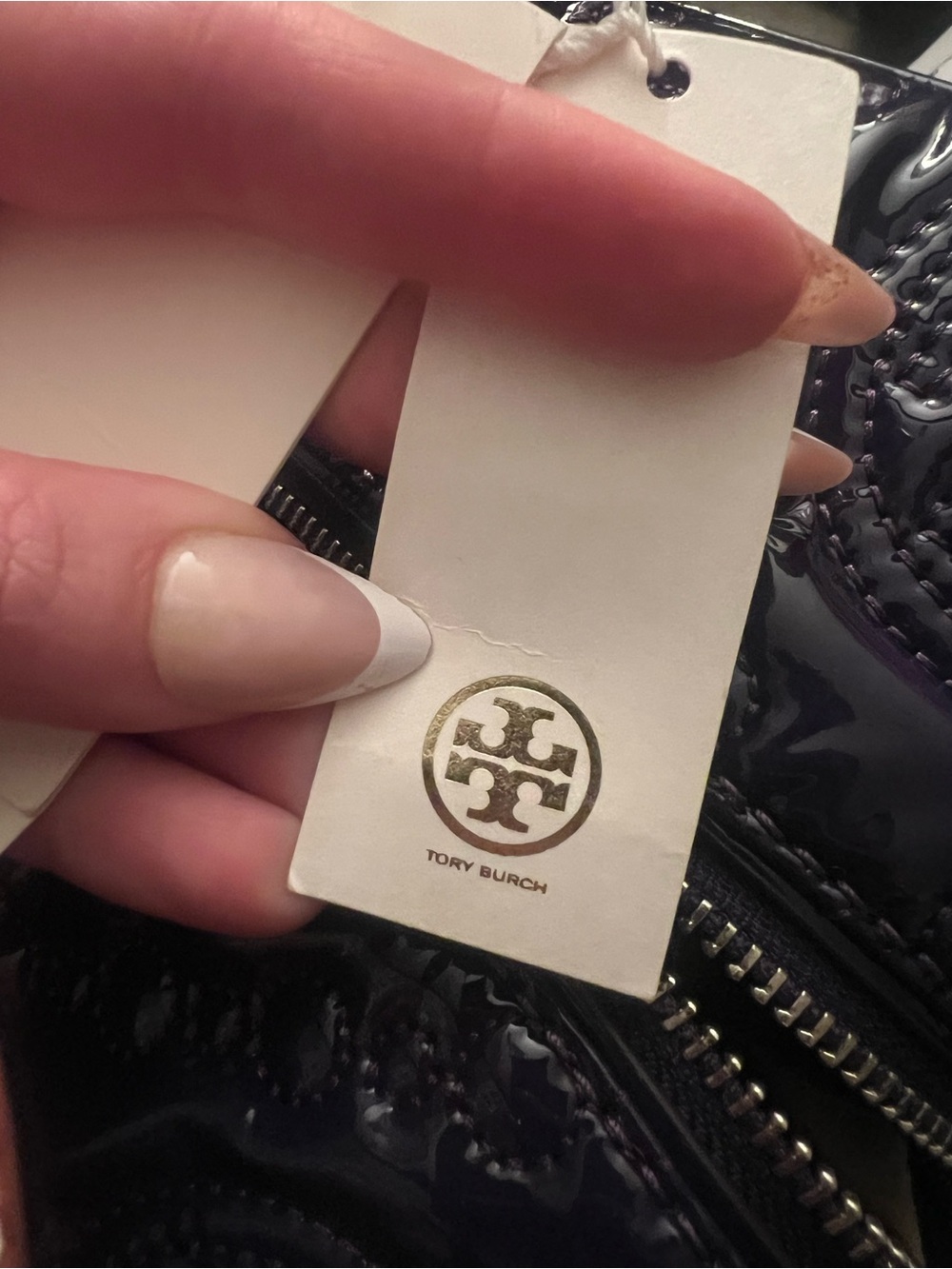 Tory Burch Purple Patent Leather Embossed Crossbody with Tan Strap - Picture 9 of 9